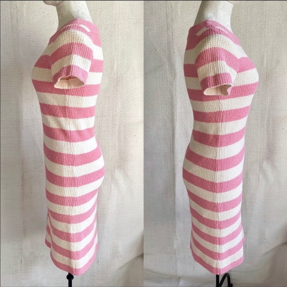 Vintage 60s 70s Easter BARBIE Dress S/M Knit Pink Striped Mini Pink White Stripe - Picture 3 of 8